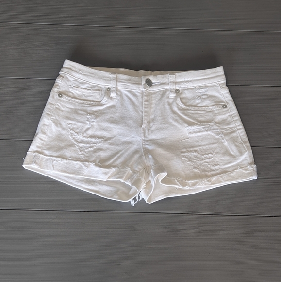 Blank NYC The Fulton Roll Up Low Rise White Wash Distressed Denim Shorts Size 26
